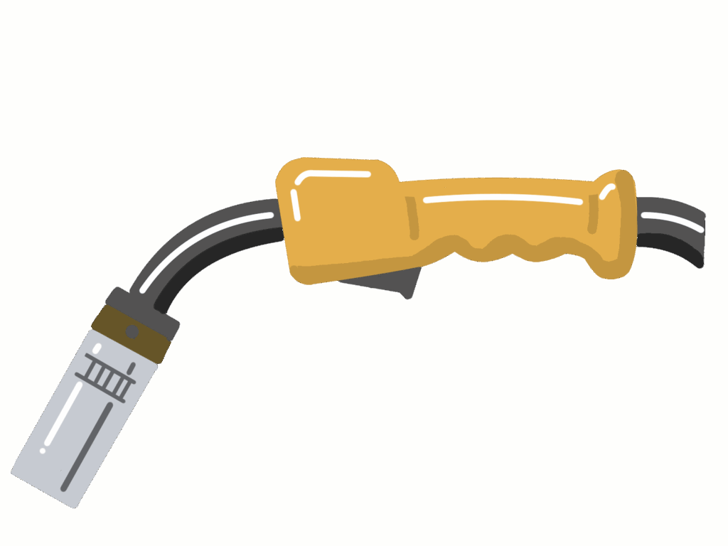 空冷タイプのアルミMIG溶接トーチのイラストです。