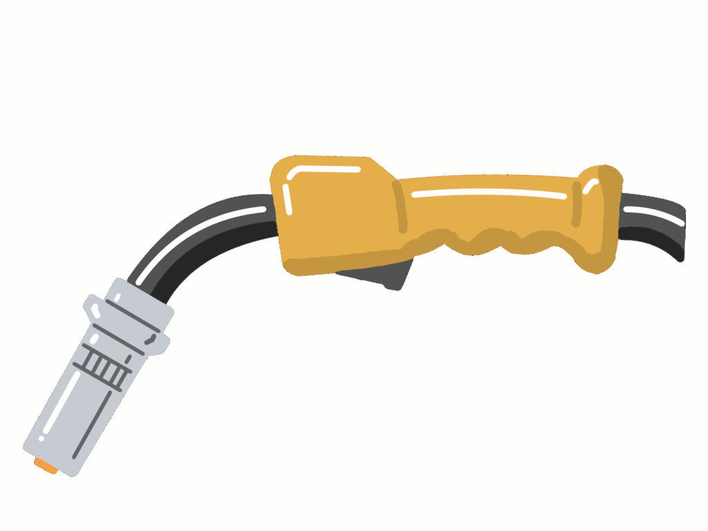 水冷タイプのCO2溶接トーチのイラストです。